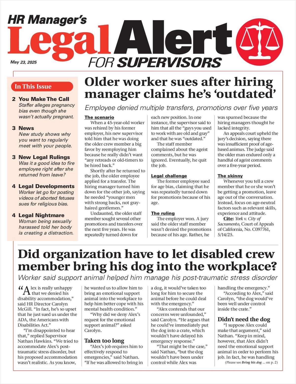 HR Manager's Legal Alert for Supervisors Newsletter: May 23 Edition