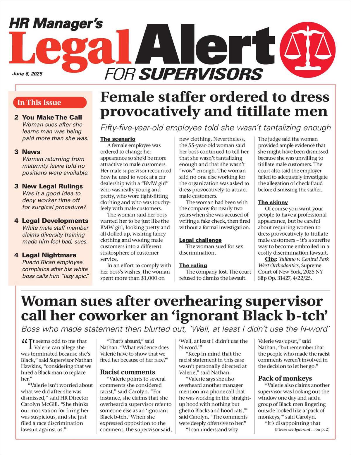 HR Manager's Legal Alert for Supervisors Newsletter: June 6 Edition