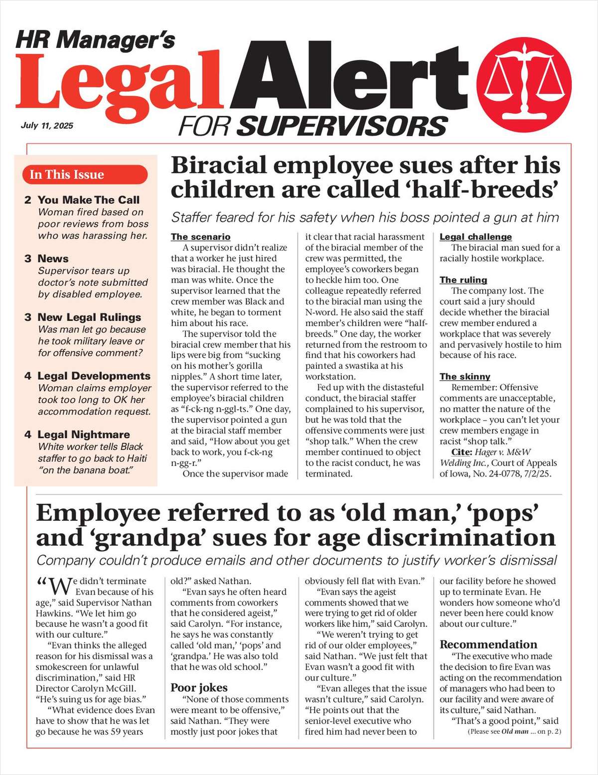 HR Manager's Legal Alert for Supervisors Newsletter: June 27 Edition