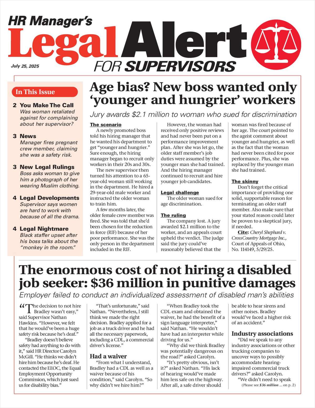 HR Manager's Legal Alert for Supervisors Newsletter: June 27 Edition