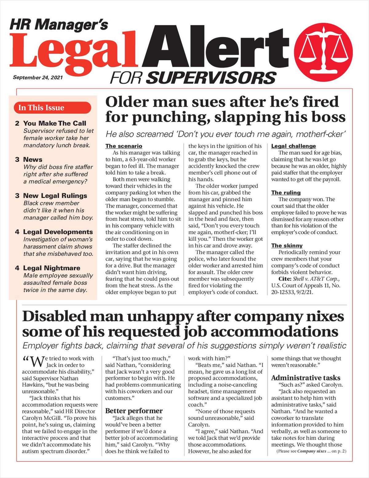HR Manager's Legal Alert for Supervisors Newsletter: September 24 Edition