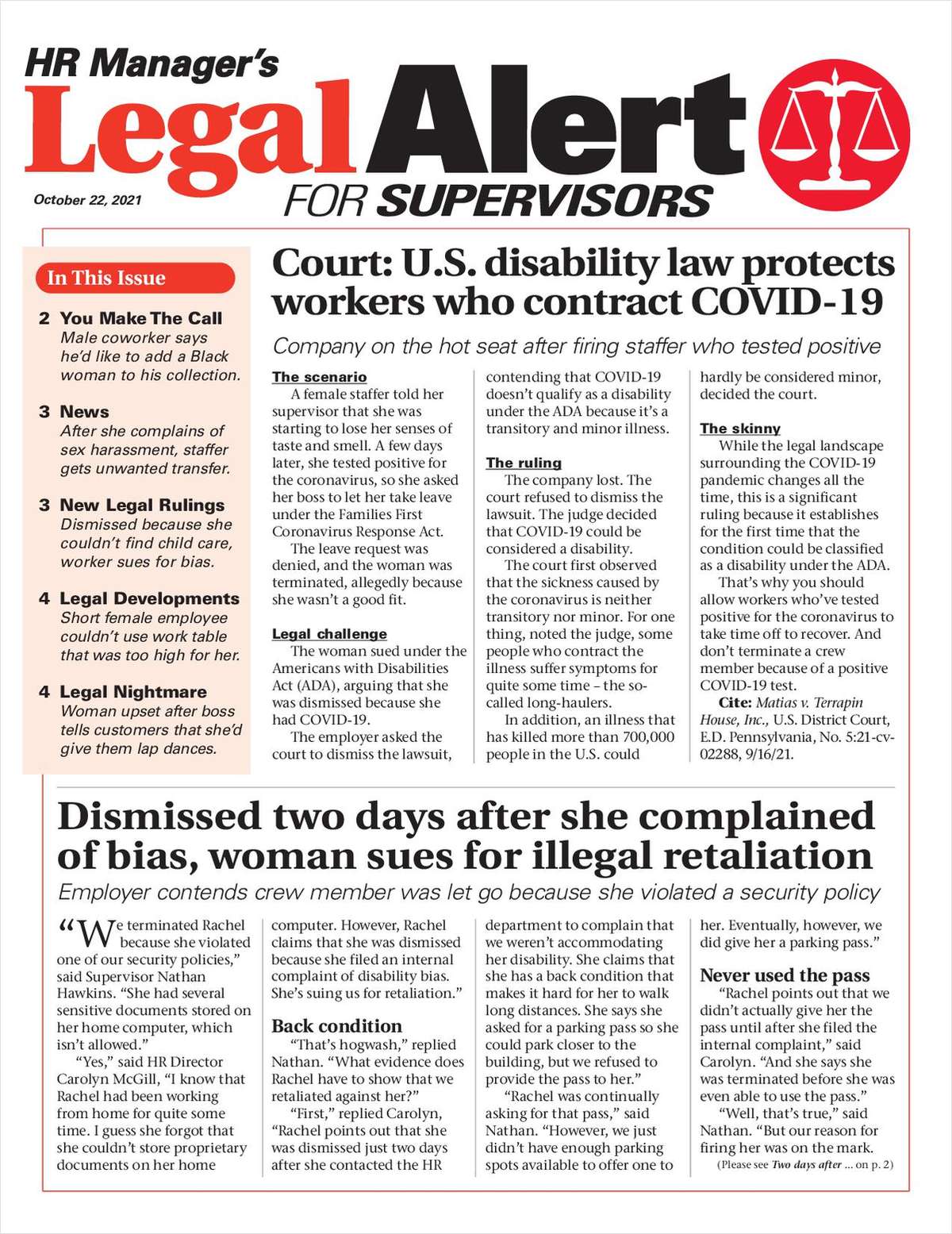 HR Manager's Legal Alert for Supervisors Newsletter: October 22 Edition
