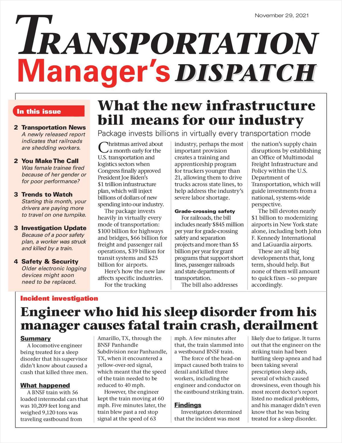 Transportation Manager's Dispatch Newsletter: November 29 Edition