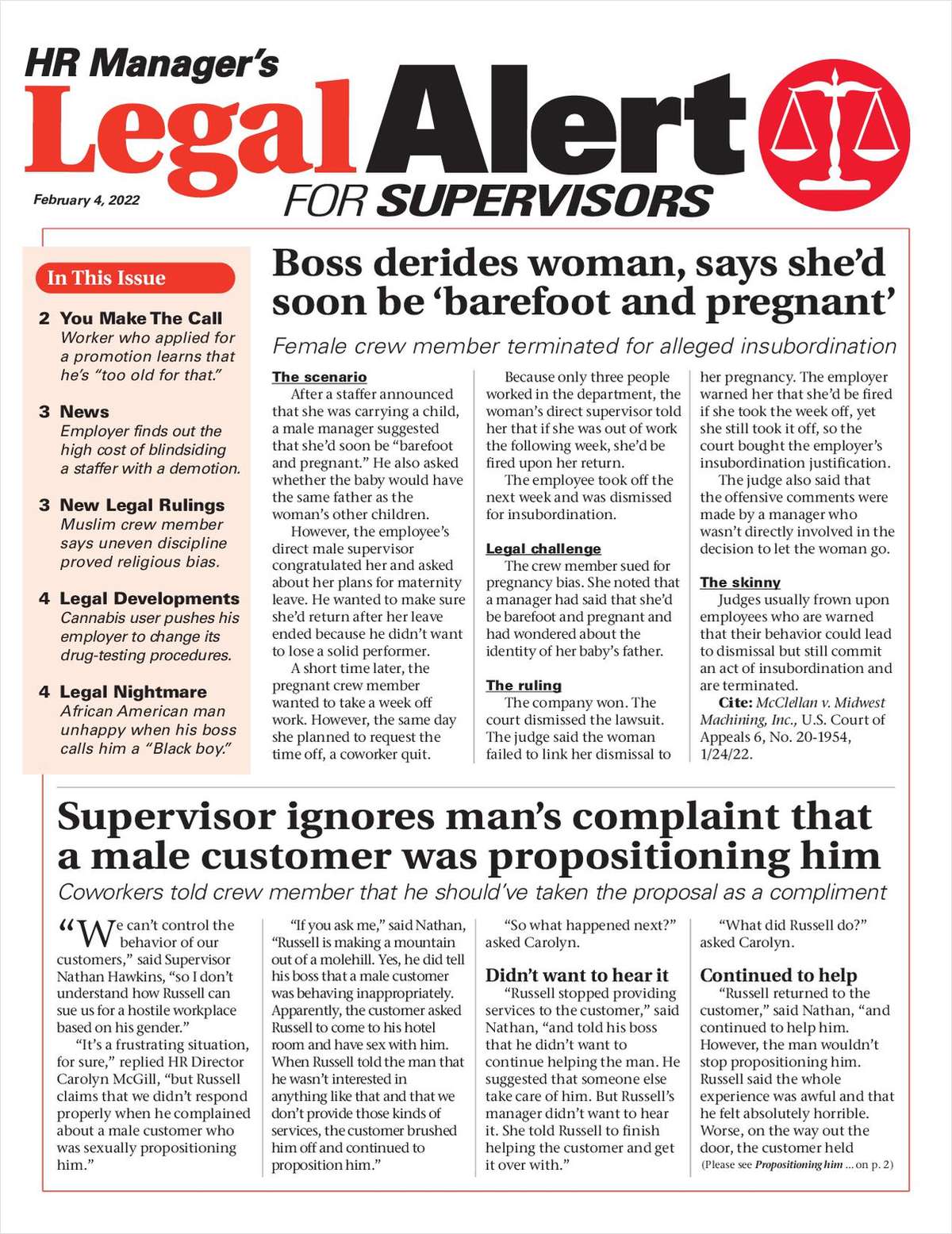HR Manager's Legal Alert for Supervisors Newsletter: February 4 Edition