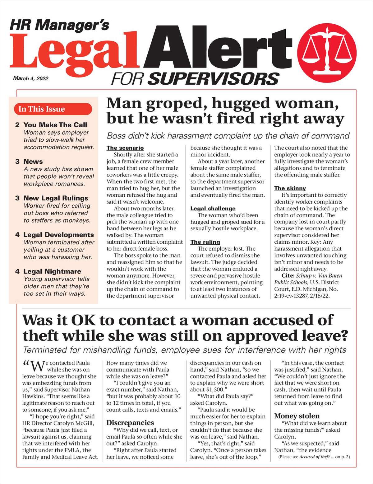 HR Manager's Legal Alert for Supervisors Newsletter: March 4 Edition