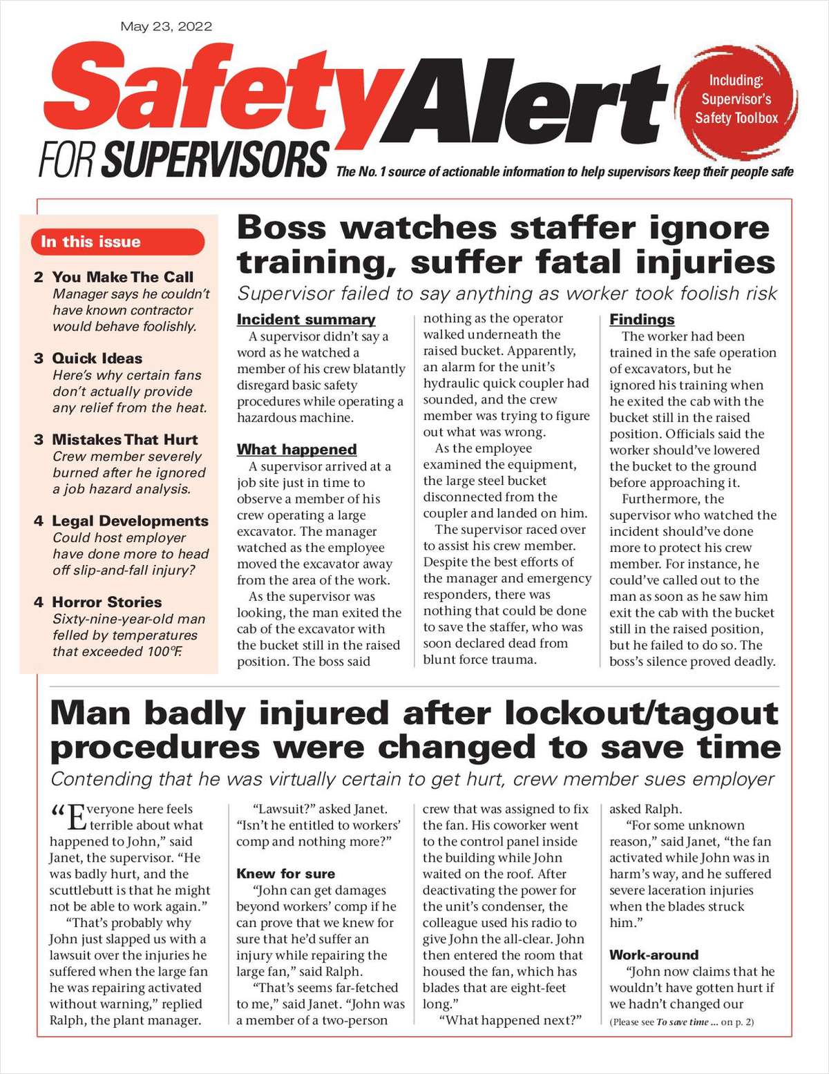 Safety Alert for Supervisors Newsletter: May 12 Issue