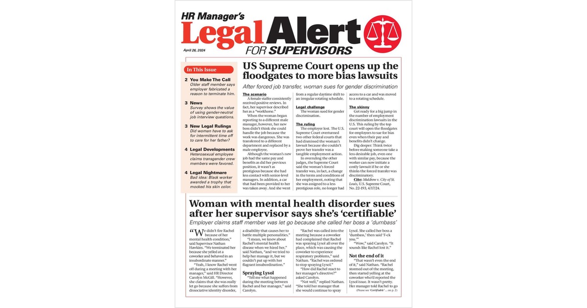 HR Manager's Legal Alert for Supervisors Newsletter: April 26 Edition