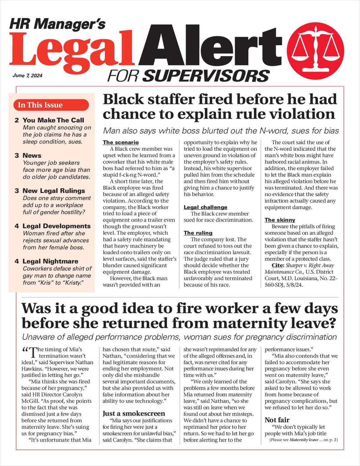 HR Manager's Legal Alert for Supervisors Newsletter: June 6 Edition