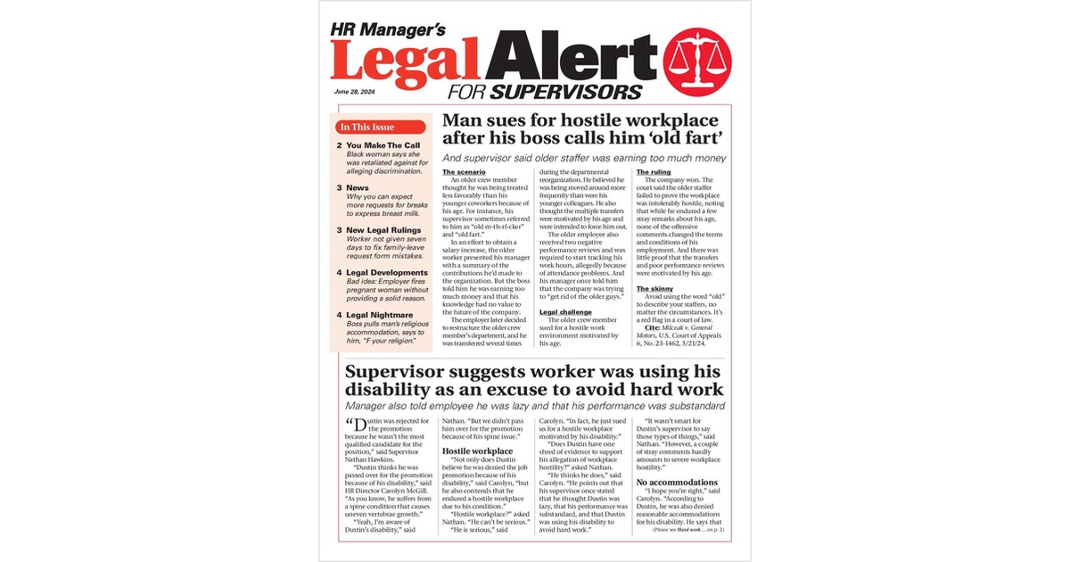 HR Manager's Legal Alert for Supervisors Newsletter: June 28 Edition