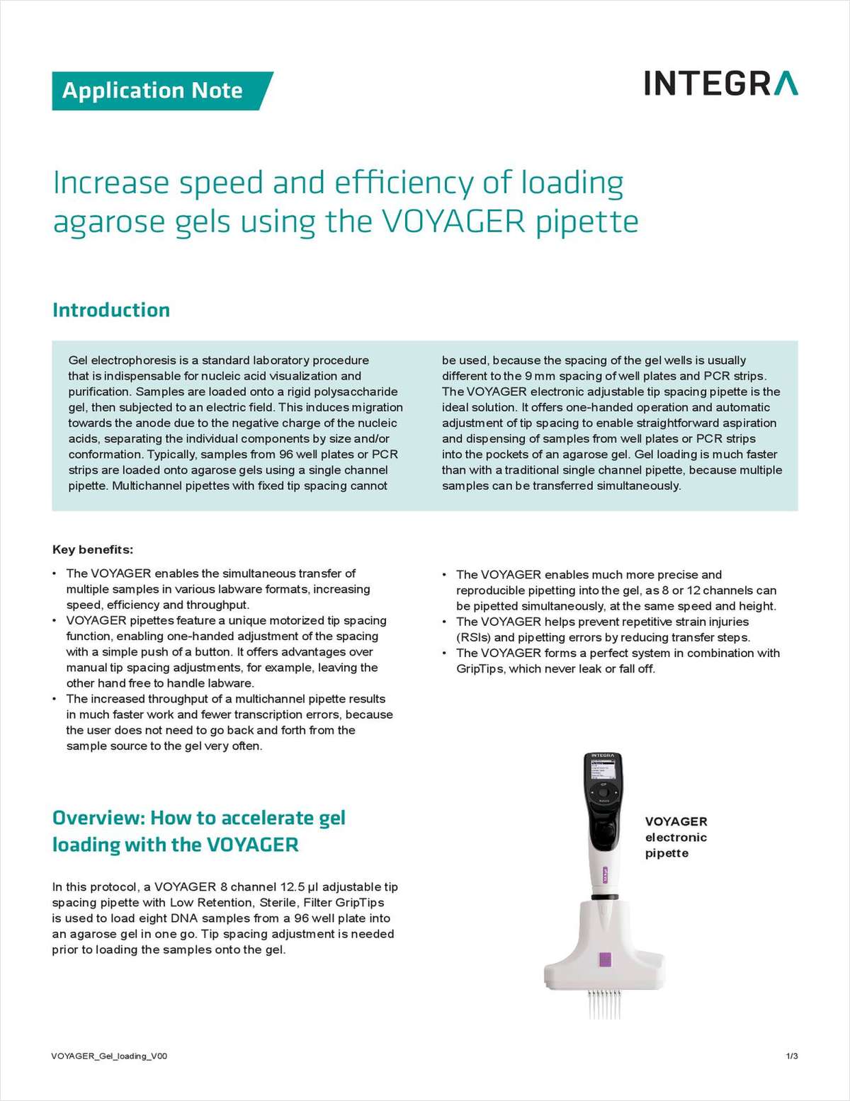 Increase Speed and Efficiency of Loading Agarose Gels Using the Voyager Pipette