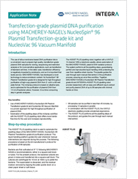 Transfection-Grade Plasmid DNA Purification Using Macherey-Nagel's NucleoSpin 96 Plasmid Transfection-Grade Kit and NucleoVac 96 Vacuum Manifold