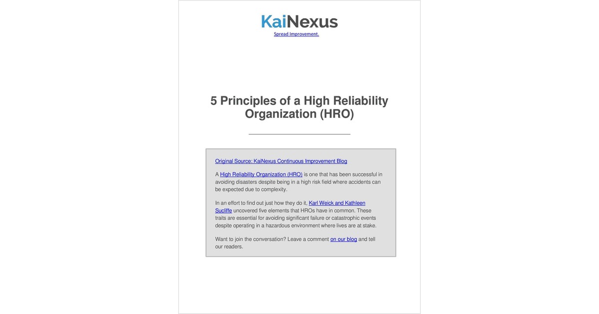 5 Principles of a High Reliability Organization (HRO) Free eBook