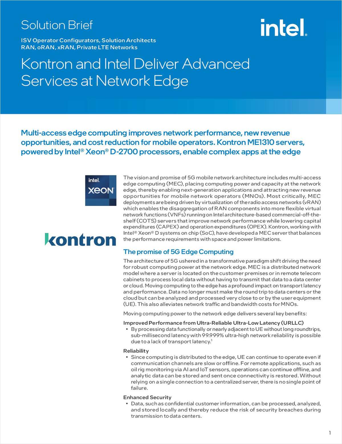 Kontron and Intel Deliver Advanced Solutions at Network Edge