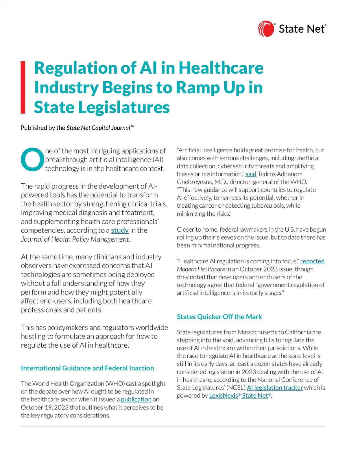 Regulation of AI in Healthcare Industry Begins to Ramp Up in State Legislatures