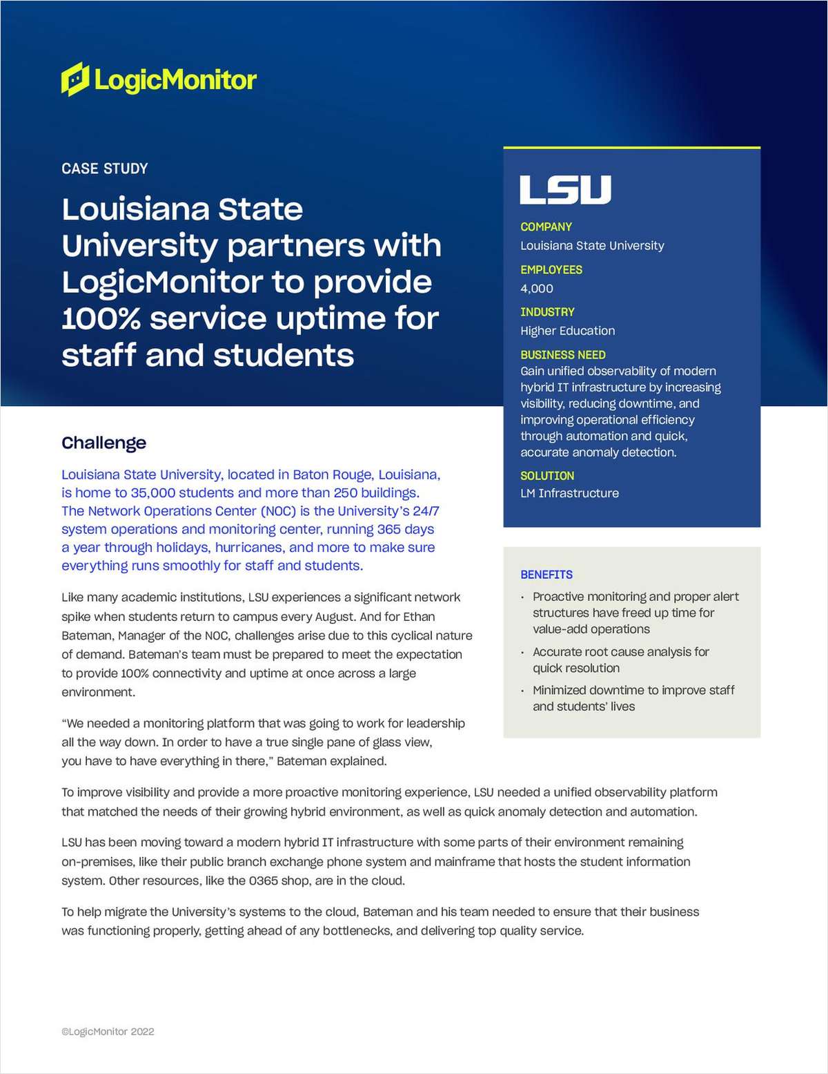 Louisiana State University provides 100% service uptime for staff and students