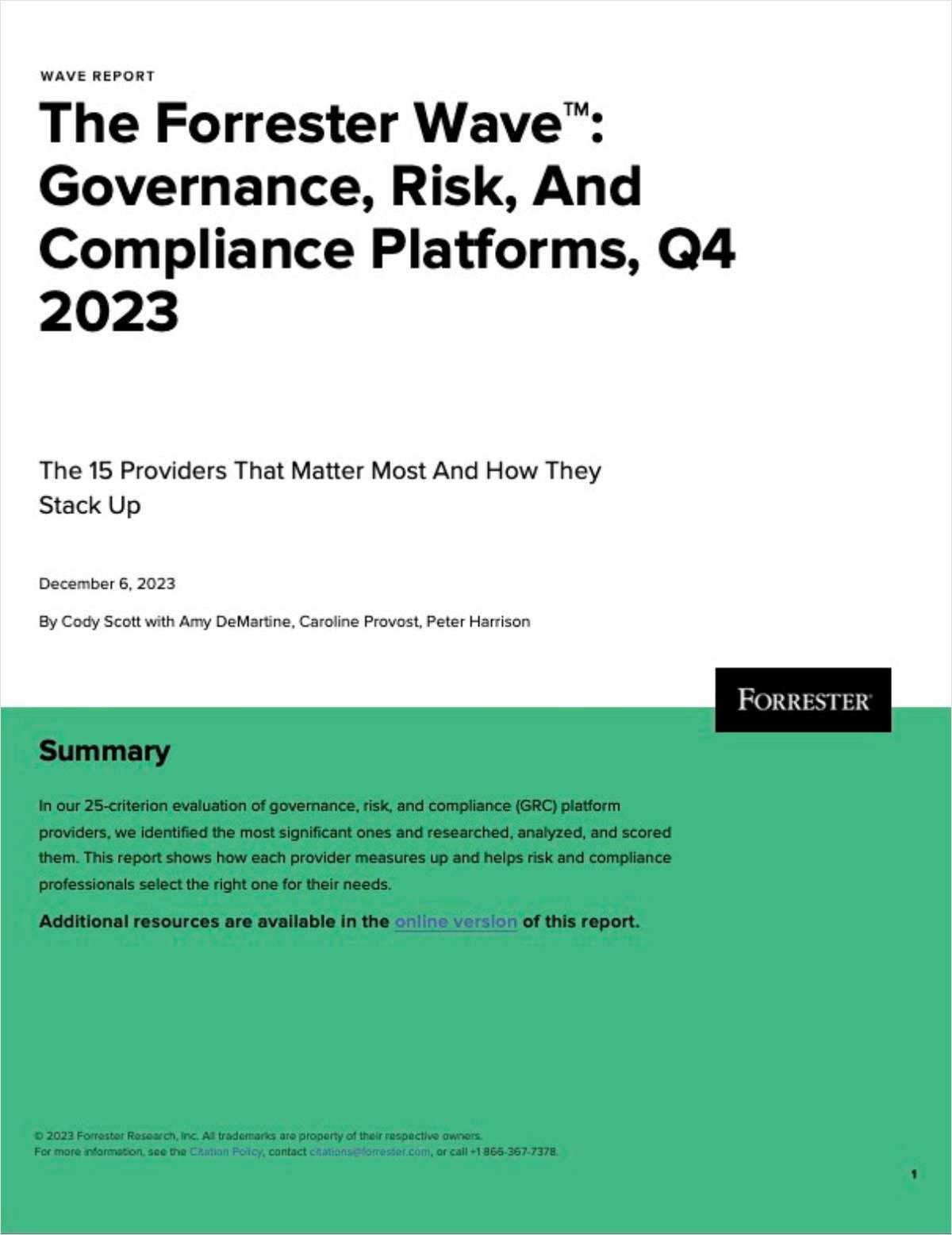 The Forrester Wave™: Q4 2023 Governance, Risk, And Compliance Platforms