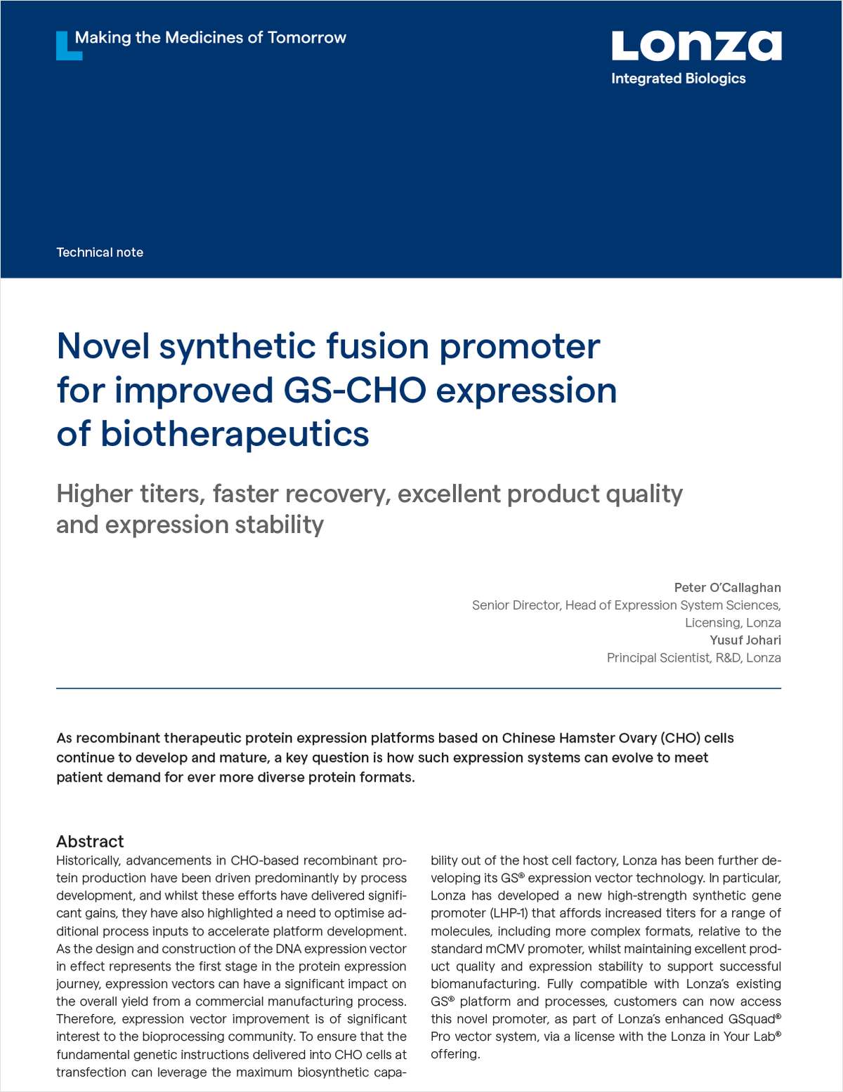 Novel synthetic fusion promoter for improved GS-CHO expression of biotherapeutics