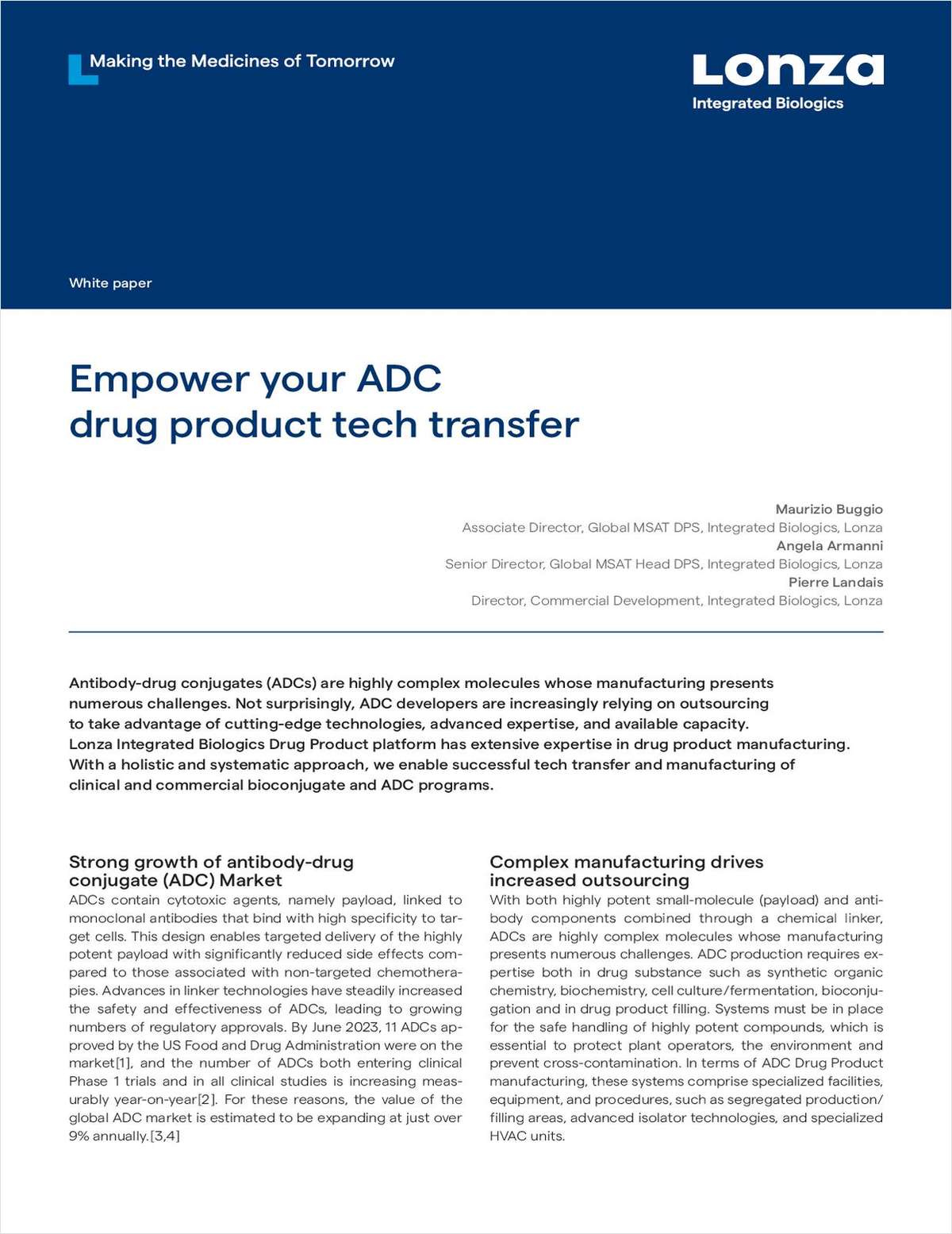 Empower your ADC drug product tech transfer