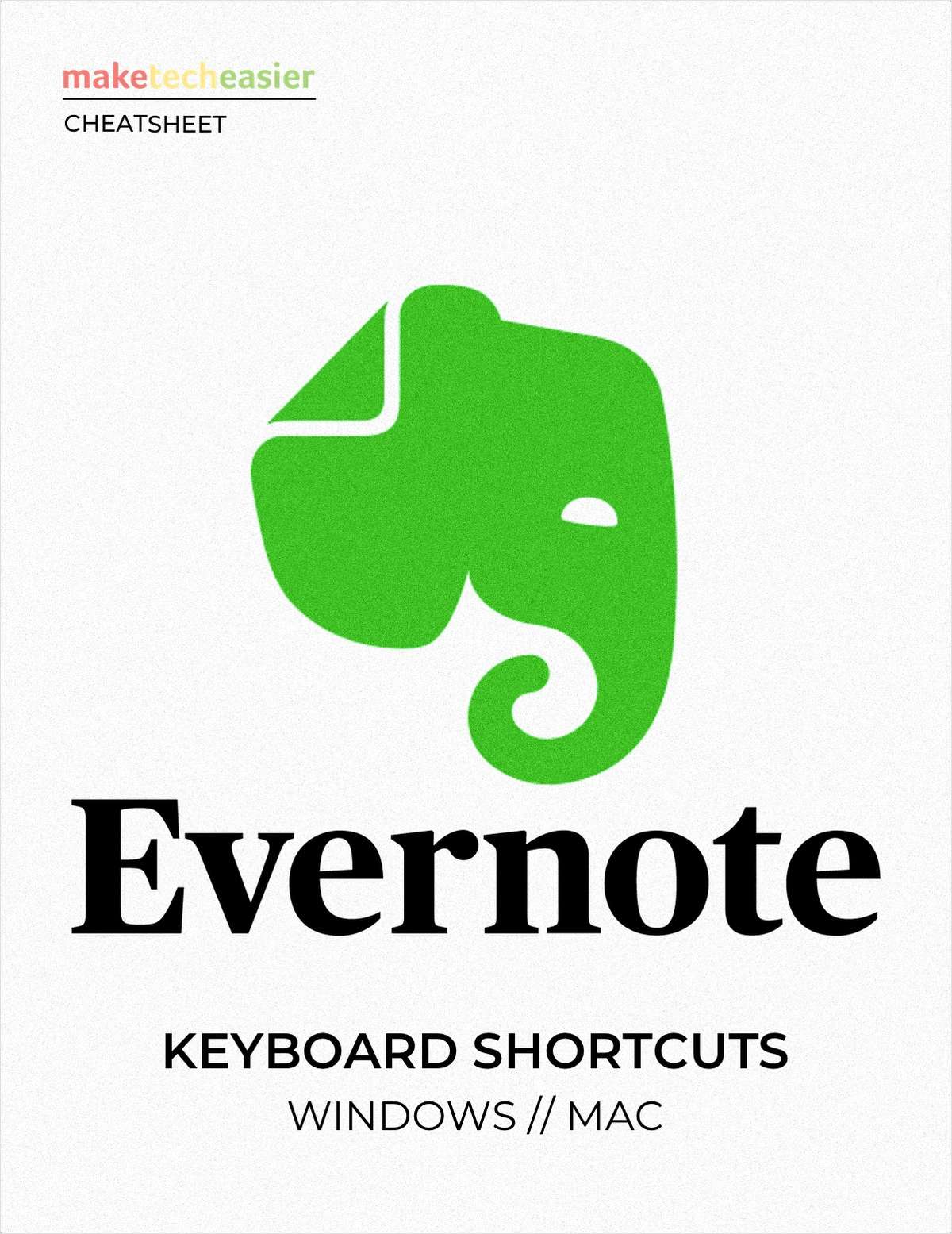 Evernote Keyboard Shortcuts Cheat sheet