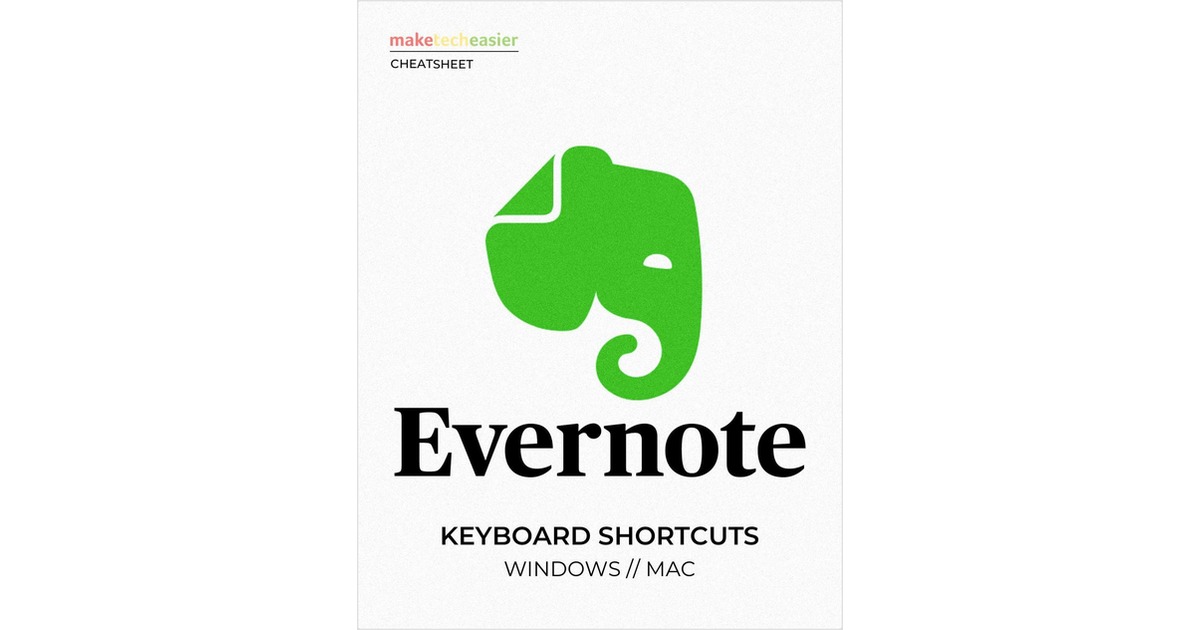 Evernote Keyboard Shortcuts Cheat sheet Free Cheat Sheet