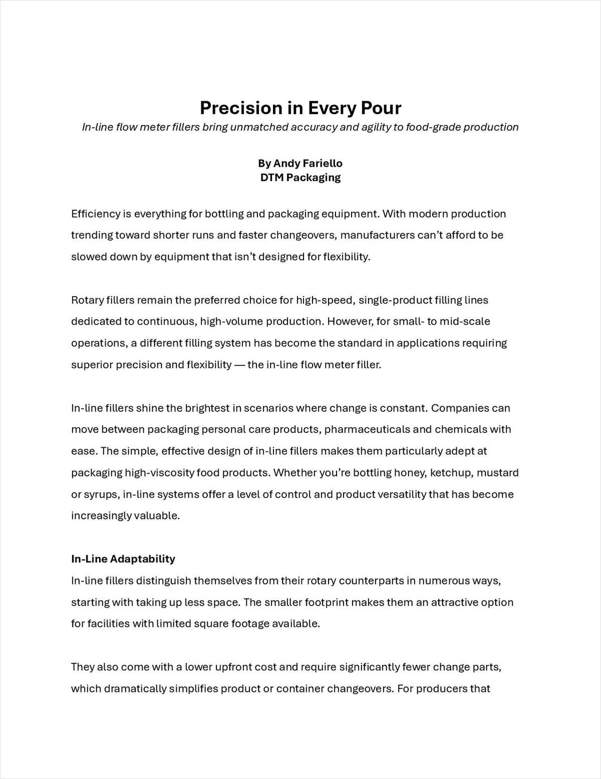Precision in Every Pour: In-line flow meter fillers bring unmatched accuracy and agility to food-grade production