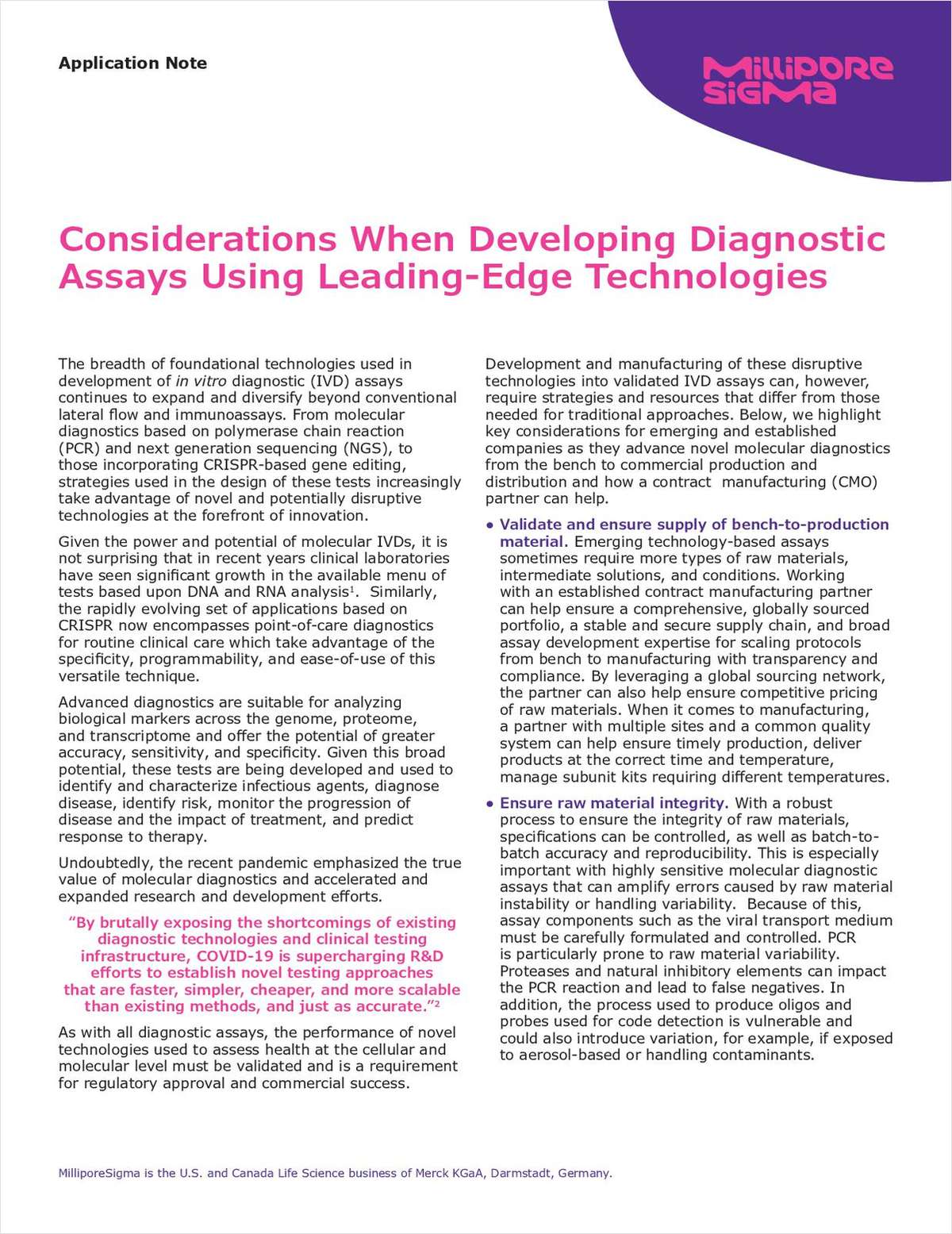 Considerations When Developing Diagnostic Assays Using Leading-Edge Technologies