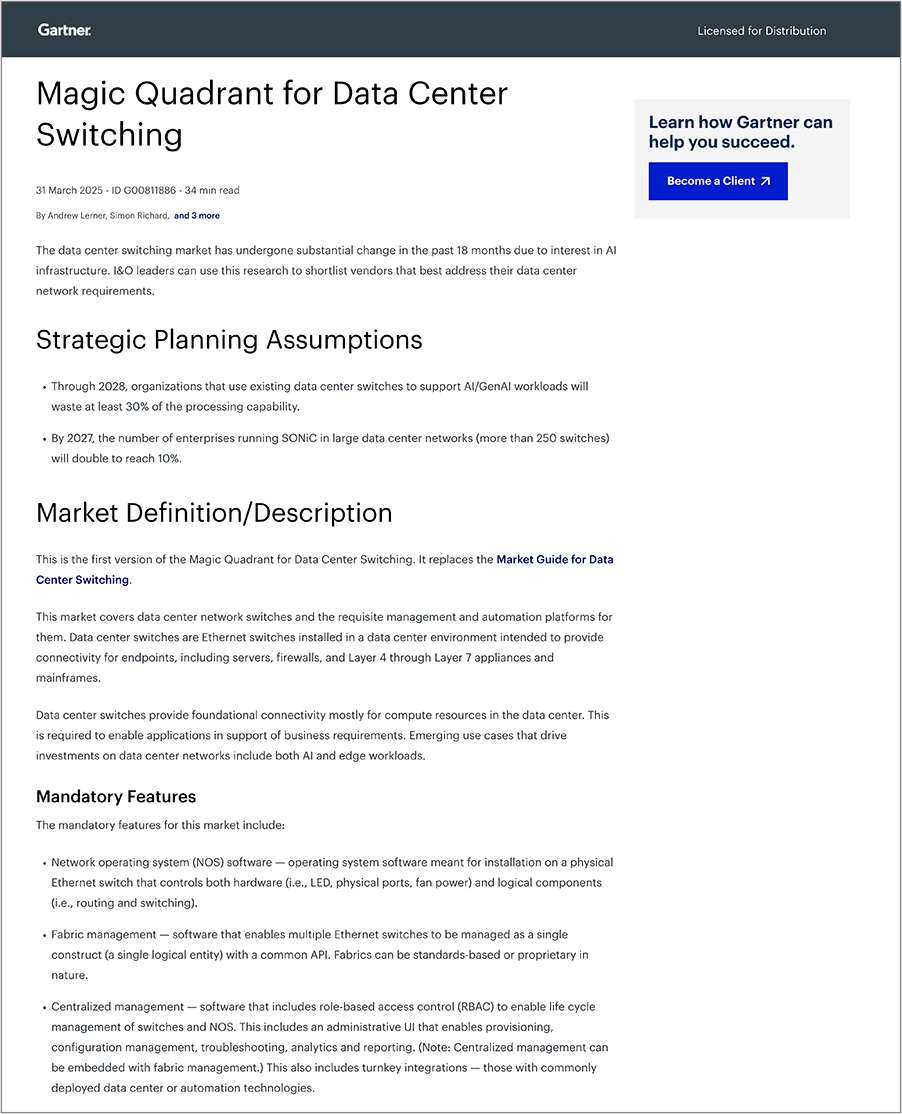 2025 Gartner Magic Quadrant for Data Center Switching