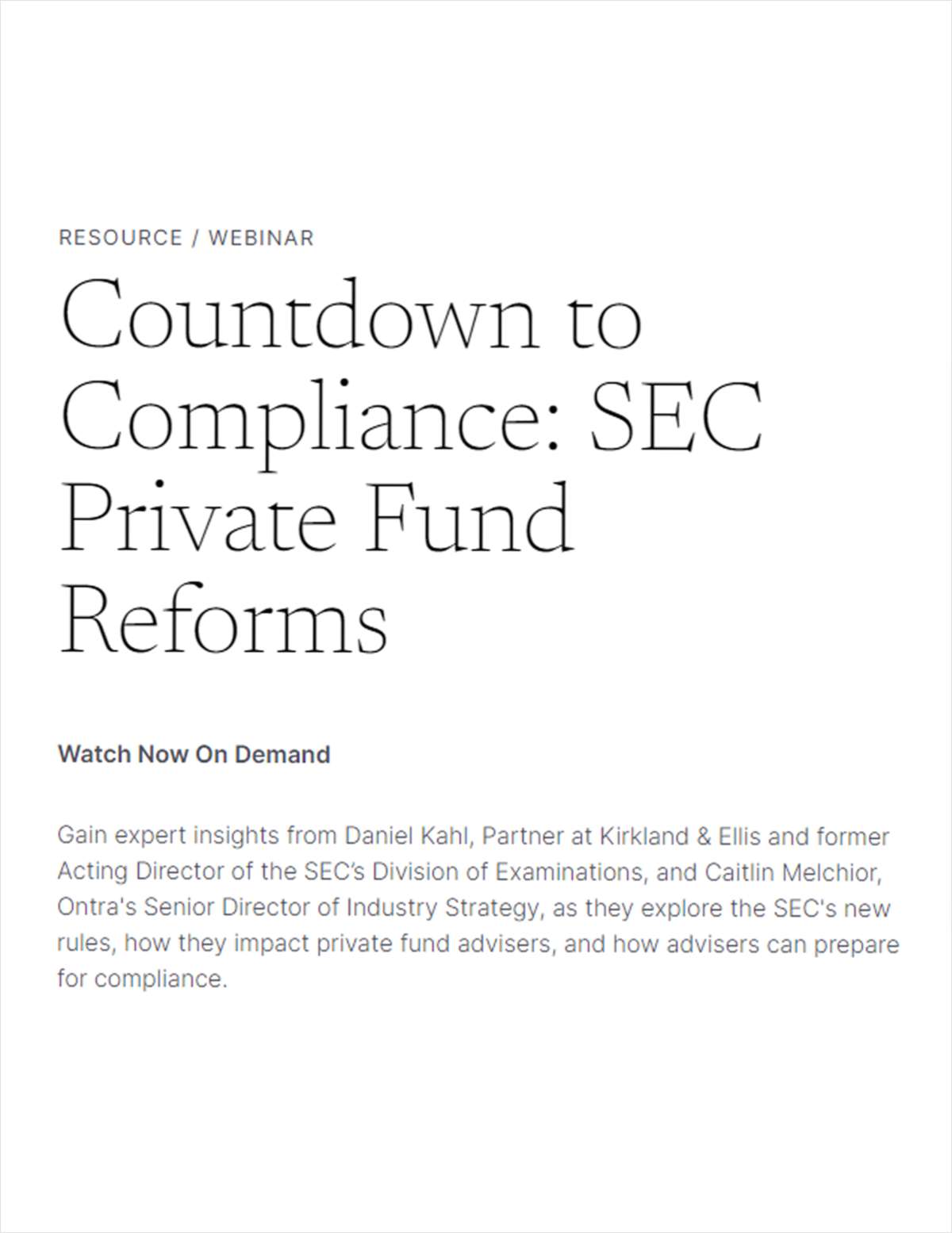 Countdown to Compliance: SEC Private Fund Reforms