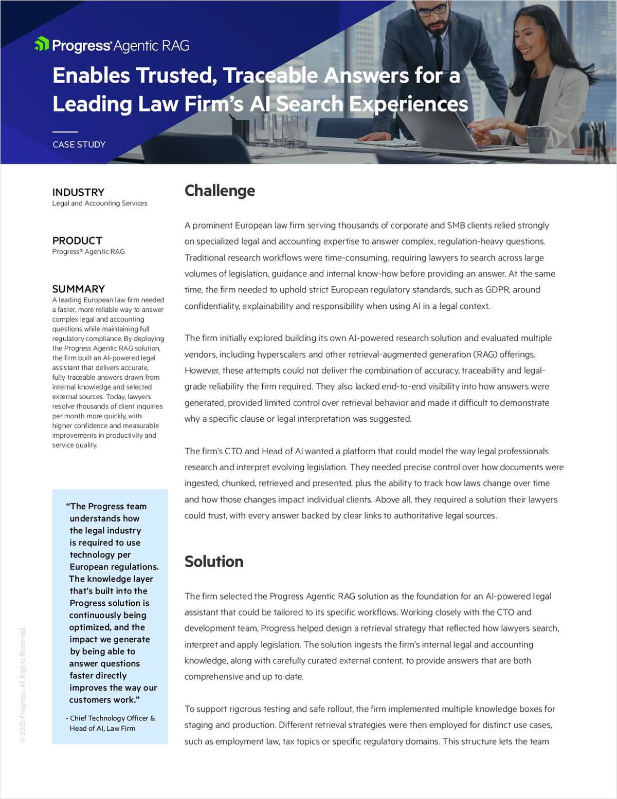 Progress Agentic RAG Enables Trusted, Traceable Answers for a Leading Law Firm's AI Search Experiences