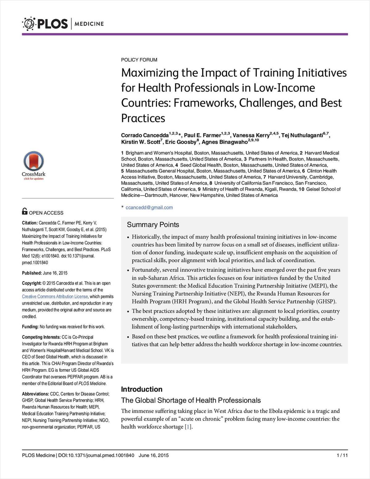 Maximizing the Impact of Training Initiatives for Health Professionals in Low-Income Countries