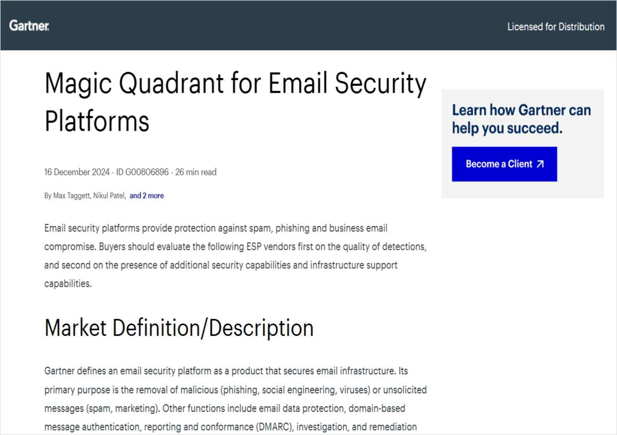 Analyst Vendor Comparison for Email Security Platforms