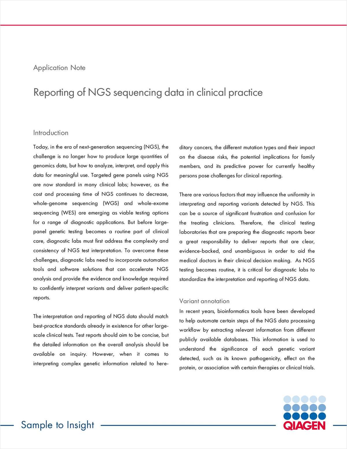 Reporting NGS Sequencing Data in Clinical Practice