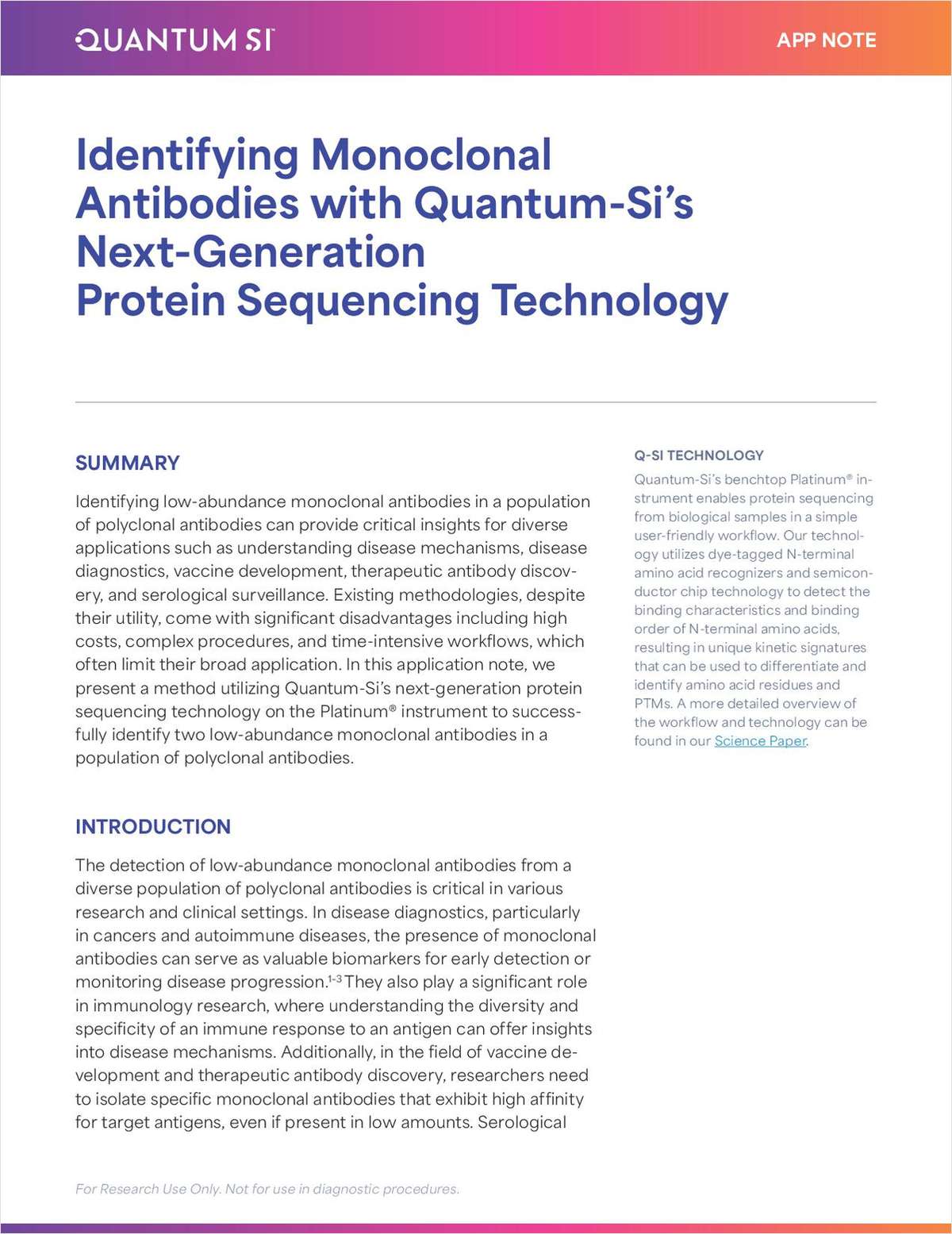 Identifying Monoclonal Antibodies with Quantum-Si's Next-Generation Protein Sequencing Technology