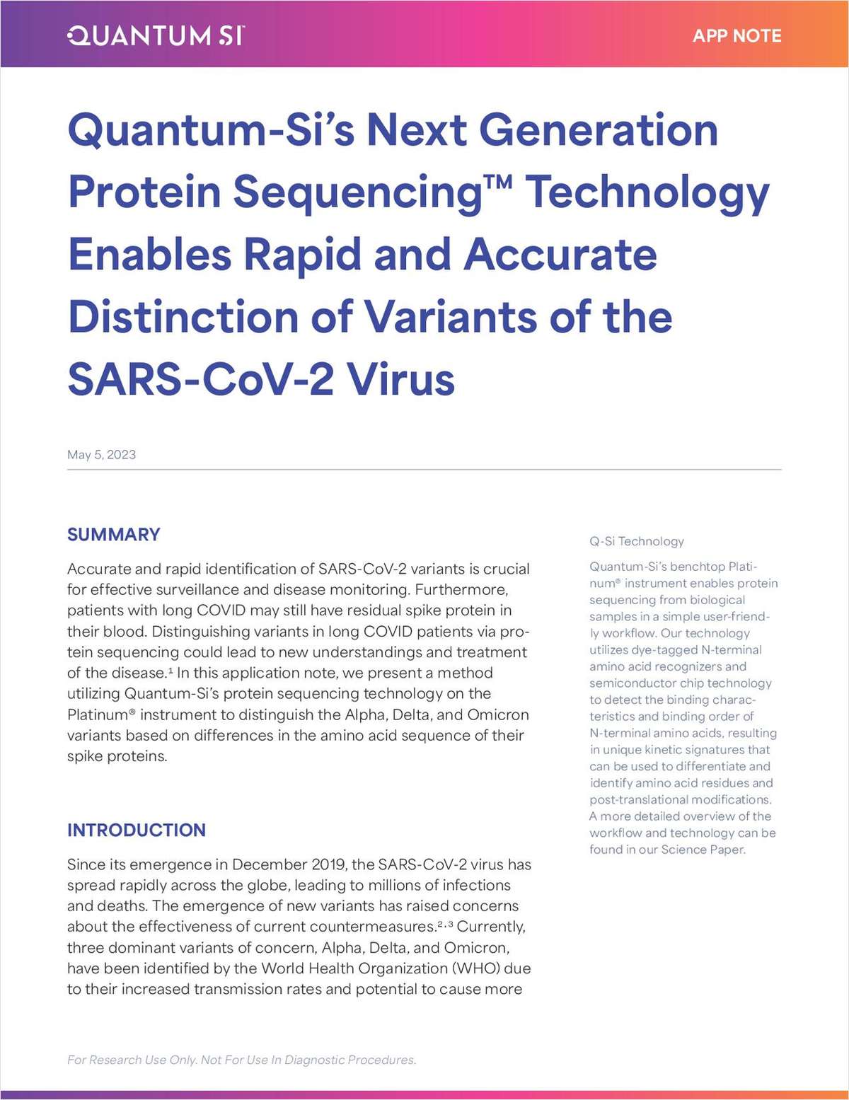 Quantum-Si's Next-Generation Protein Sequencing Technology Enables Rapid and Accurate Distinction of Variants of the SARS-CoV-2 Virus