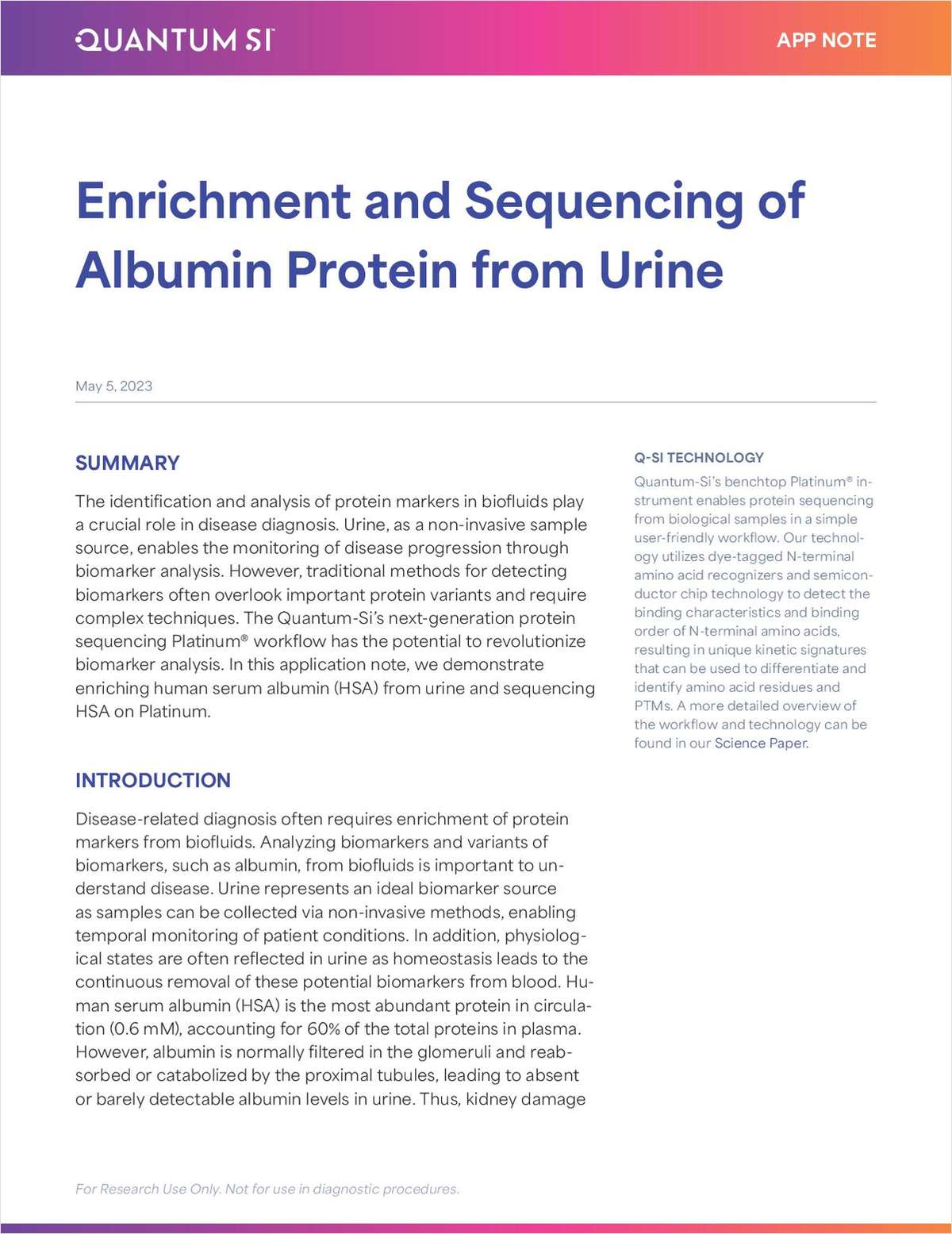 Enrichment and Sequencing of Albumin Protein from Urine