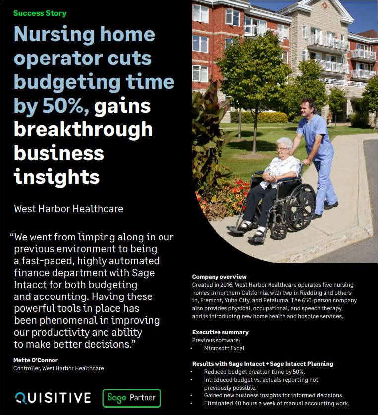 West Harbor Healthcare Cuts Budgeting Time by 50% with Sage Intacct