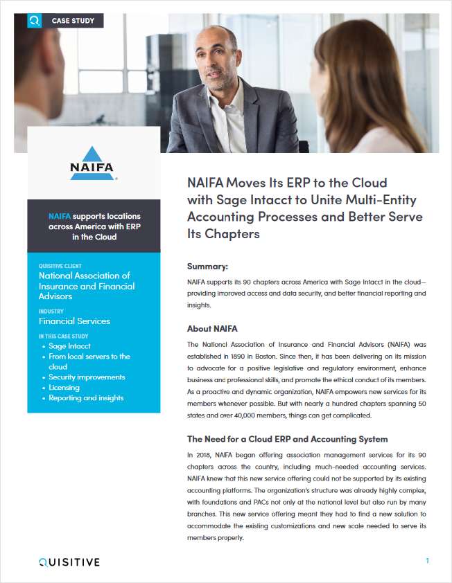 NAIFA Rebuilds Accounting in the Cloud with Sage Intacct & Quisitive