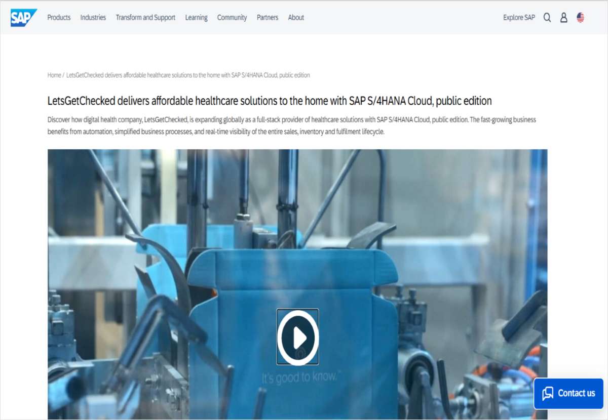 LetsGetChecked delivers affordable healthcare solutions to the home with SAP S/4HANA Cloud, public edition