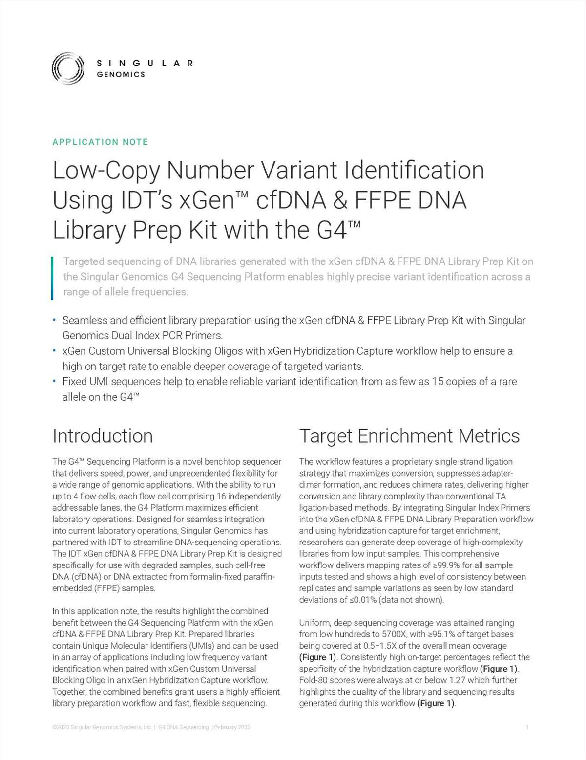 Low Copy Number Variant Identification Using IDT's xGen cfDNA and FFPE DNA Library Prep Kit with the G4 Sequencing Platform