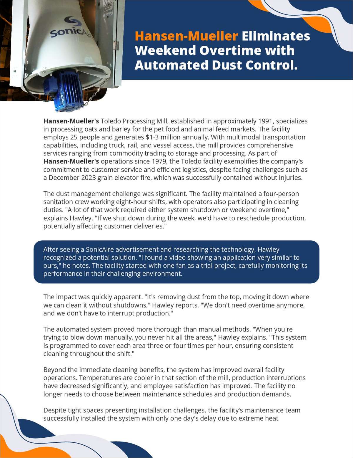 Grain Processor Eliminates Blowdowns and Overtime with Automated Dust Control Solution