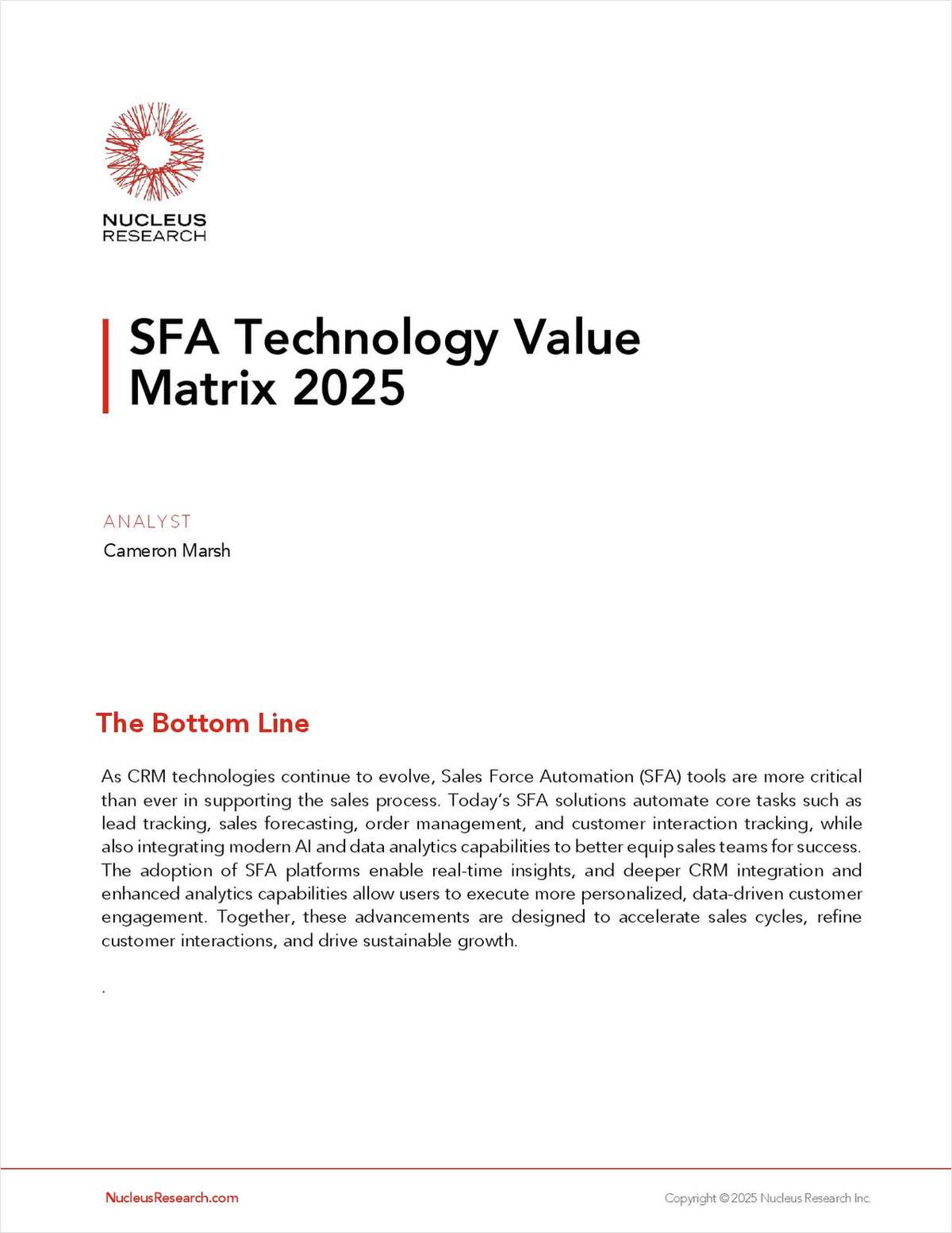 Sales Force Automation Technology Value Matrix 2025: Nucleus Research