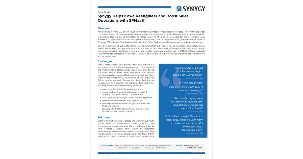 Synygy Helps Kowa Reengineer and Boost Sales  Operations with SPMaaS™