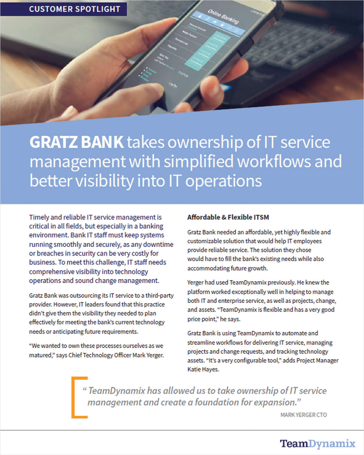 Gratz Bank Leverages Enterprise Service Management for Improved Workflow