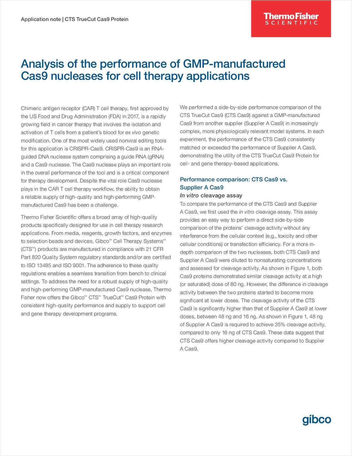 Analysis of the Performance of GMP-Manufactured Cas9 Nucleases for Cell Therapy Applications