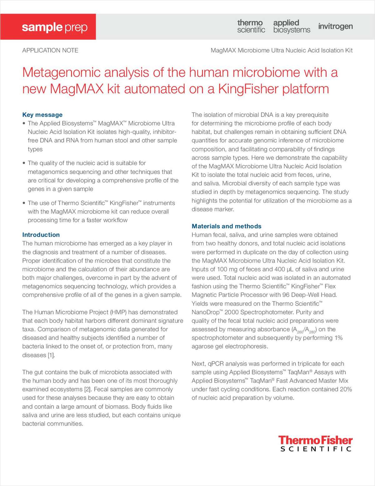 Metagenomic Analysis of the Human Microbiome With a New MagMax Kit Automated on a KingFisher Platform