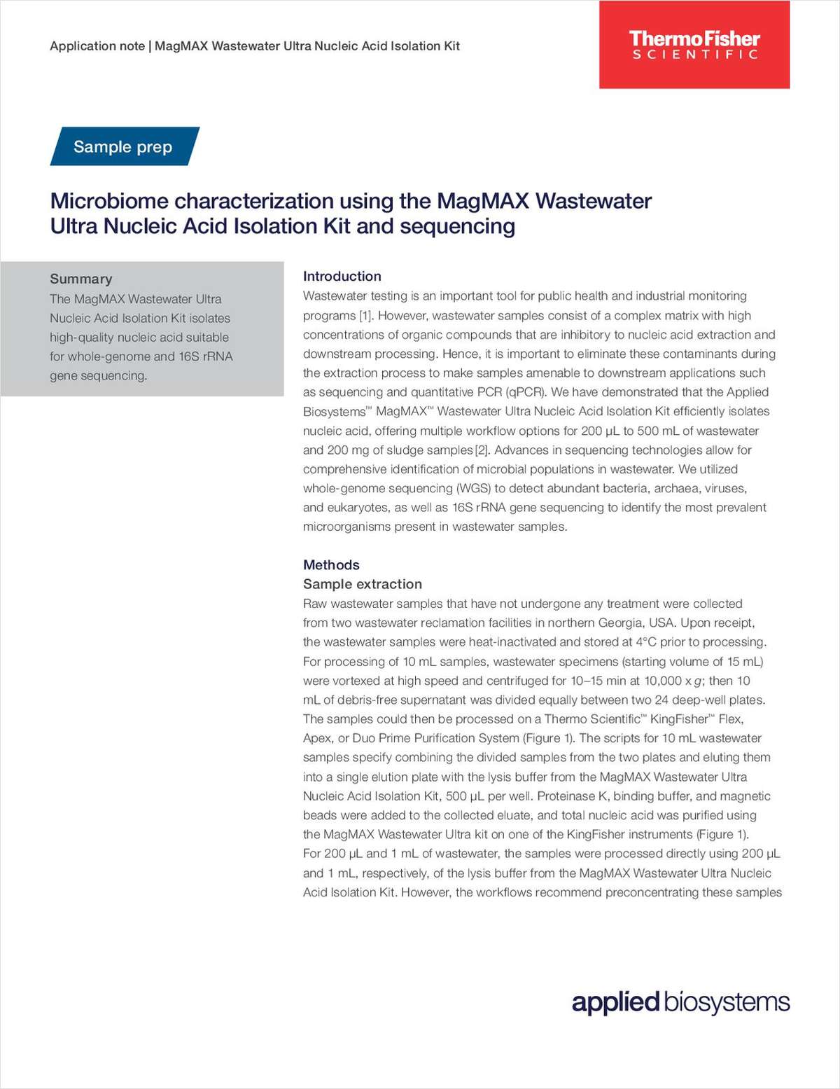 Microbiome Characterization Using the MagMax Wastewater Ultra Nucleic Acid Isolation Kit and Sequencing