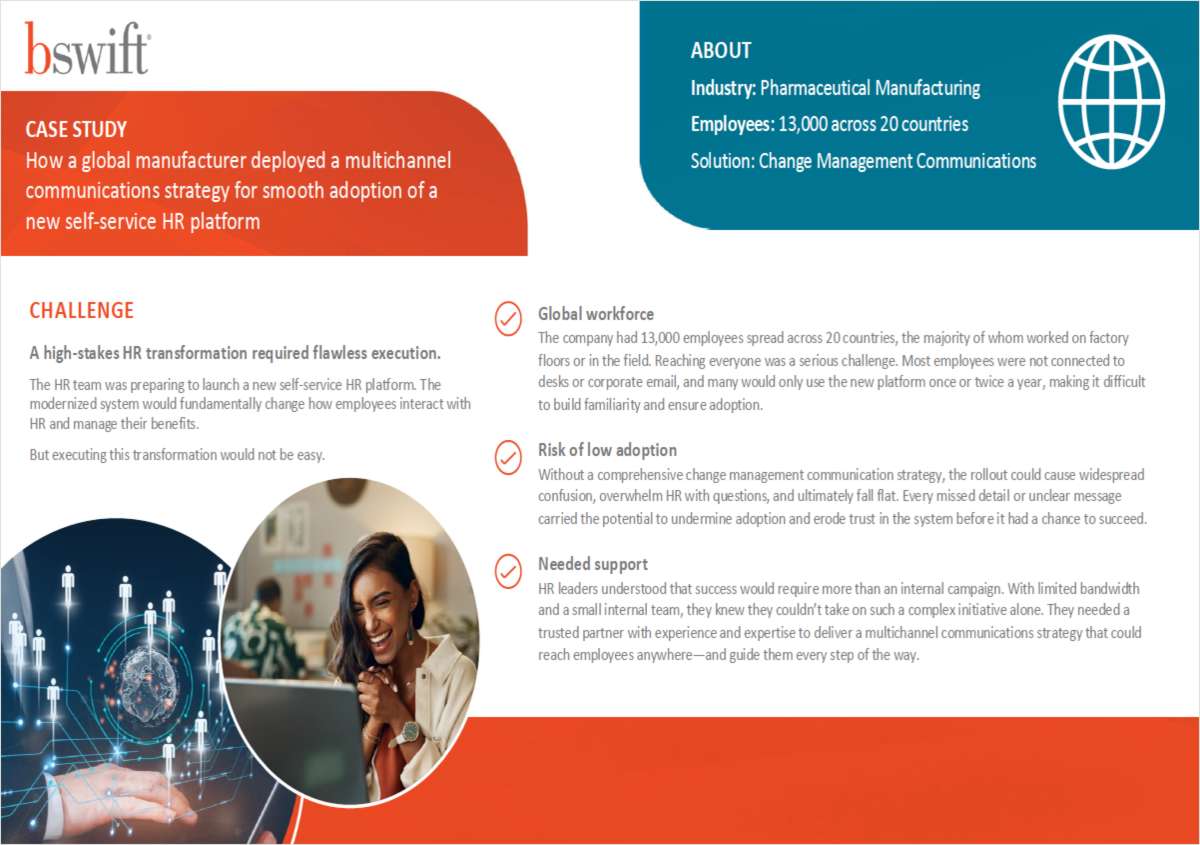How a global manufacturer deployed a multichannel communications strategy for smooth adoption of a new self-service HR platform
