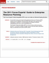 2011 Focus Experts' Guide to Enterprise Resource Planning