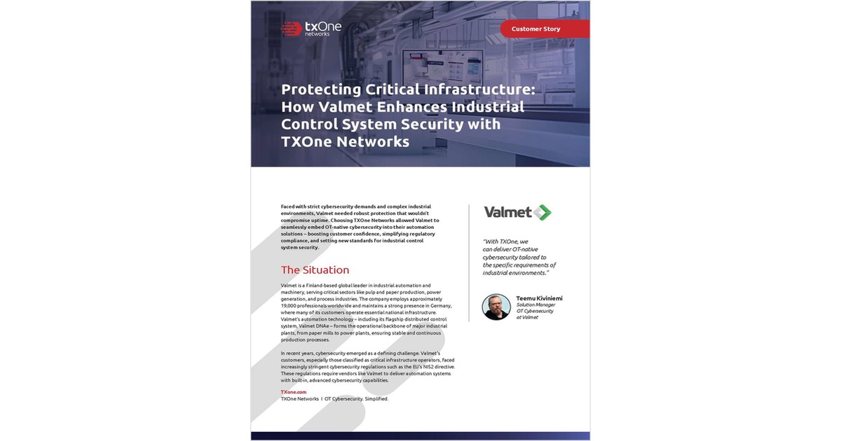 Protecting Critical Infrastructure: How Valmet Enhances Industrial Control System Security with TXOne Networks