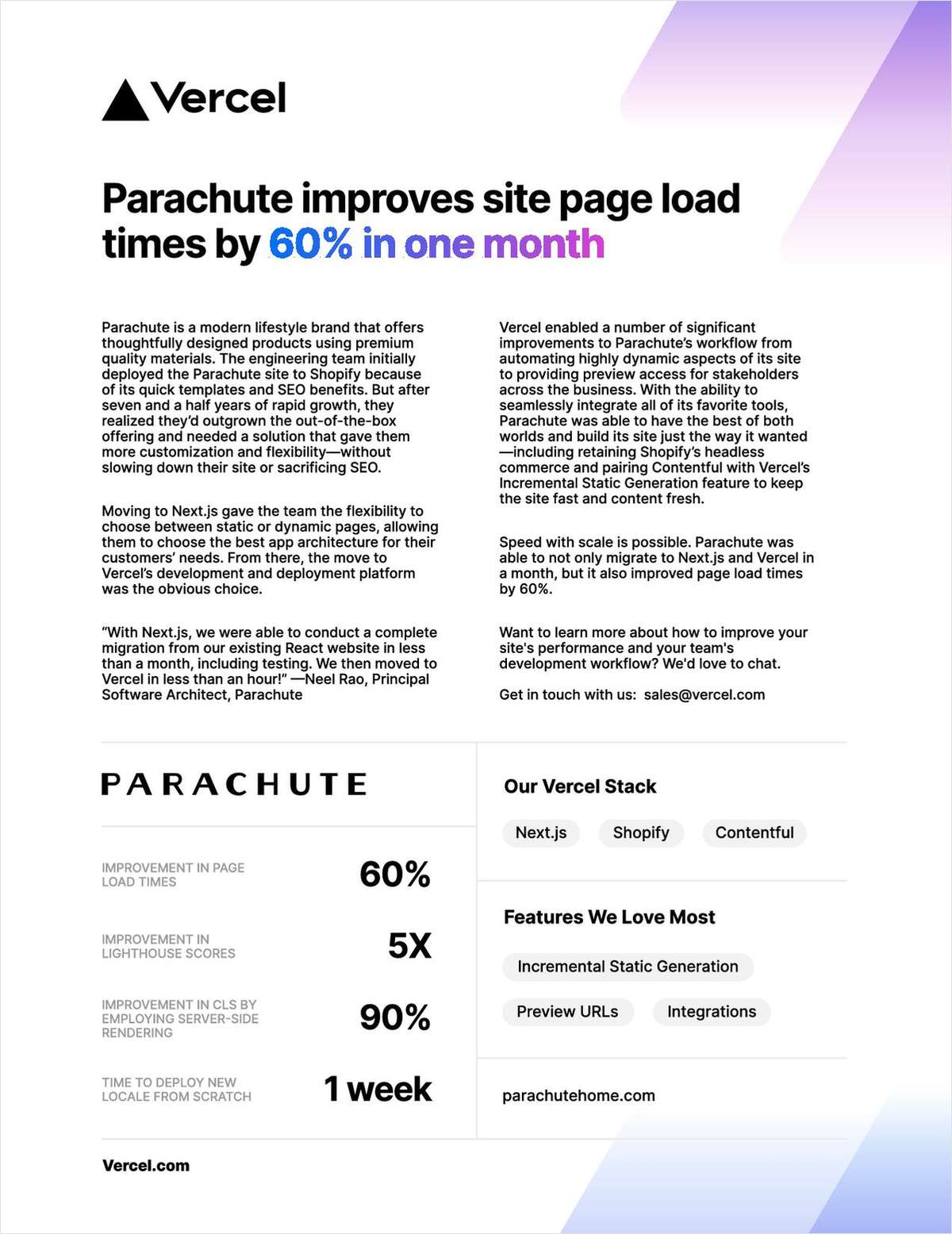 Parachute Improves Site Page Load Times by 60% in One Month